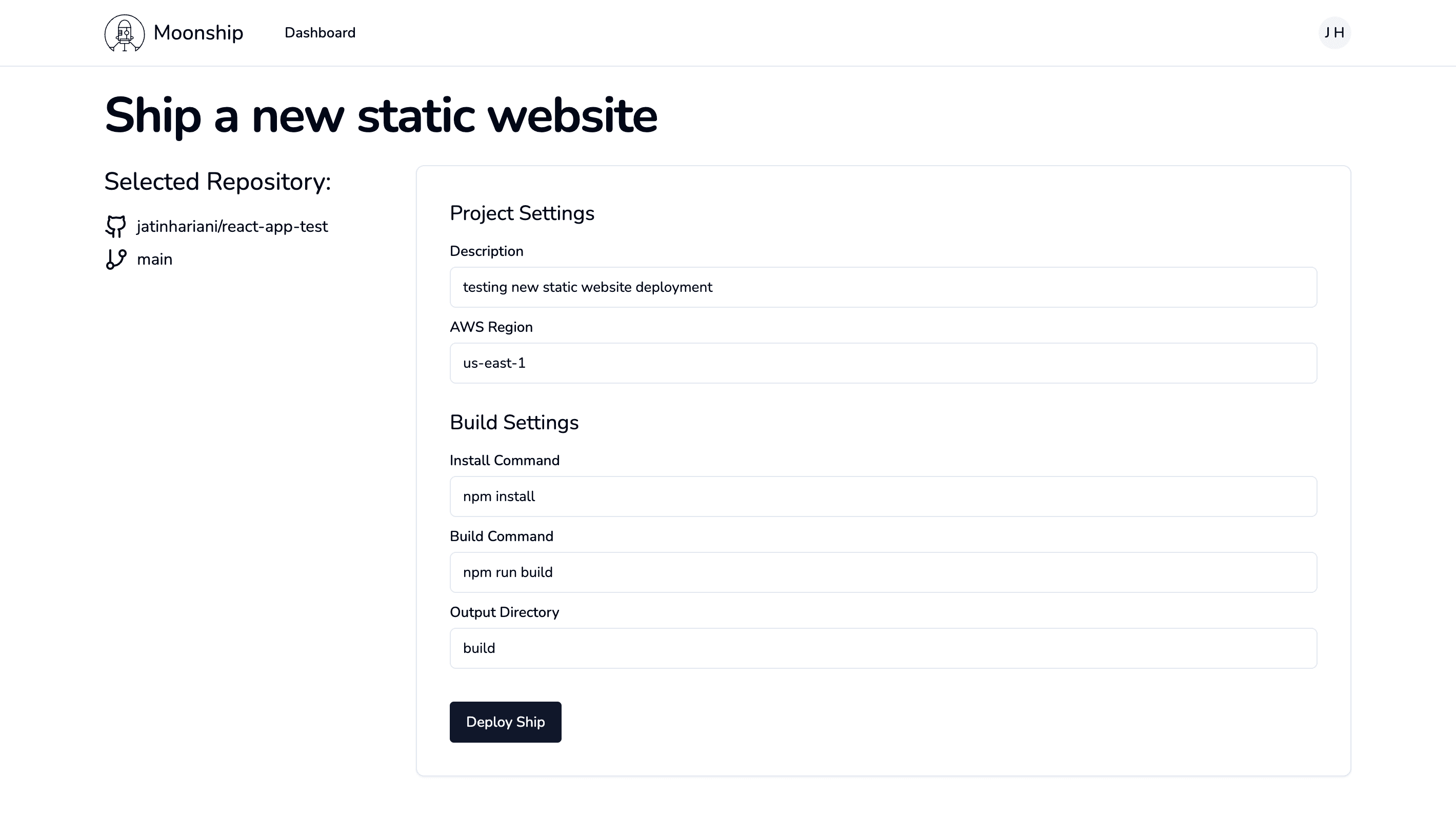 Moonship Dashboard